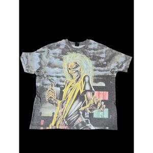 Small Urban Outfitters IRON MAIDEN KILLERS Grey and Yellow T-shirt Faded